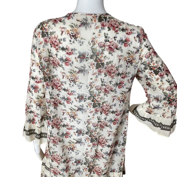 Max Studio Cotton Bell Sleeve Ruffle Hem Floral Dress Size Small Modest Cottage - Picture 4 of 8